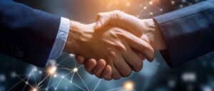 Two men shaking hands to show strong partnership and representing strong security.